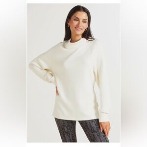 Varley Arcola Mockneck Pullover Sweatshirt Oversize Sweater Beige Egret Tunic-XS